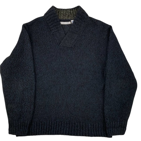 Vintage John Henry Men's Pull Over Shawl Neck Knit Marled Navy Sweater - Picture 1 of 6
